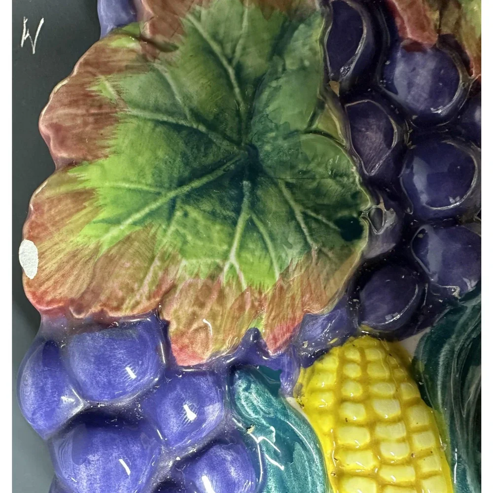 Vintage Fitz and Floyd Hand Painted Fruit Corn Grapes Relief Oval Platter 1995